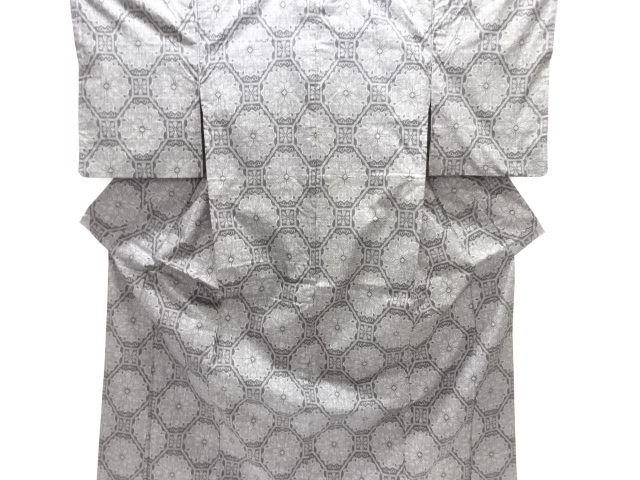 JAPANESE KIMONO / SILK / DORO OSHIMA TSUMUGI / WOVEN FLORAL SHOKKO